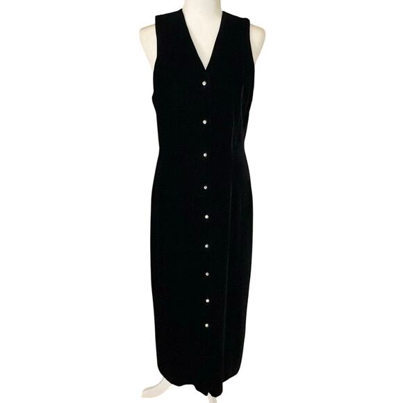 VTG The Icing Velvet Column Dress Women's 8 Black Sleeveless V-neck 90s EUC - Picture 1 of 11